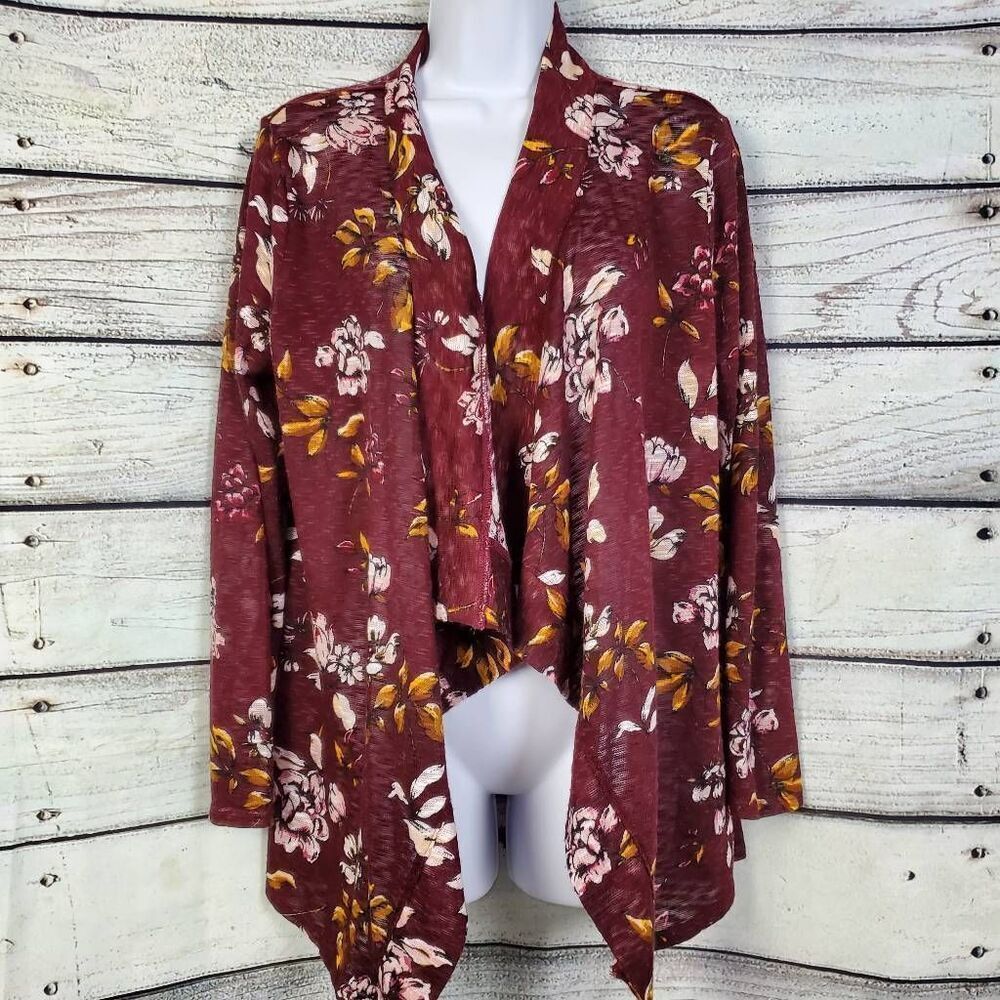 Maurices Burgundy Floral Lace Back Cardigan Women’s Size M Lightweight